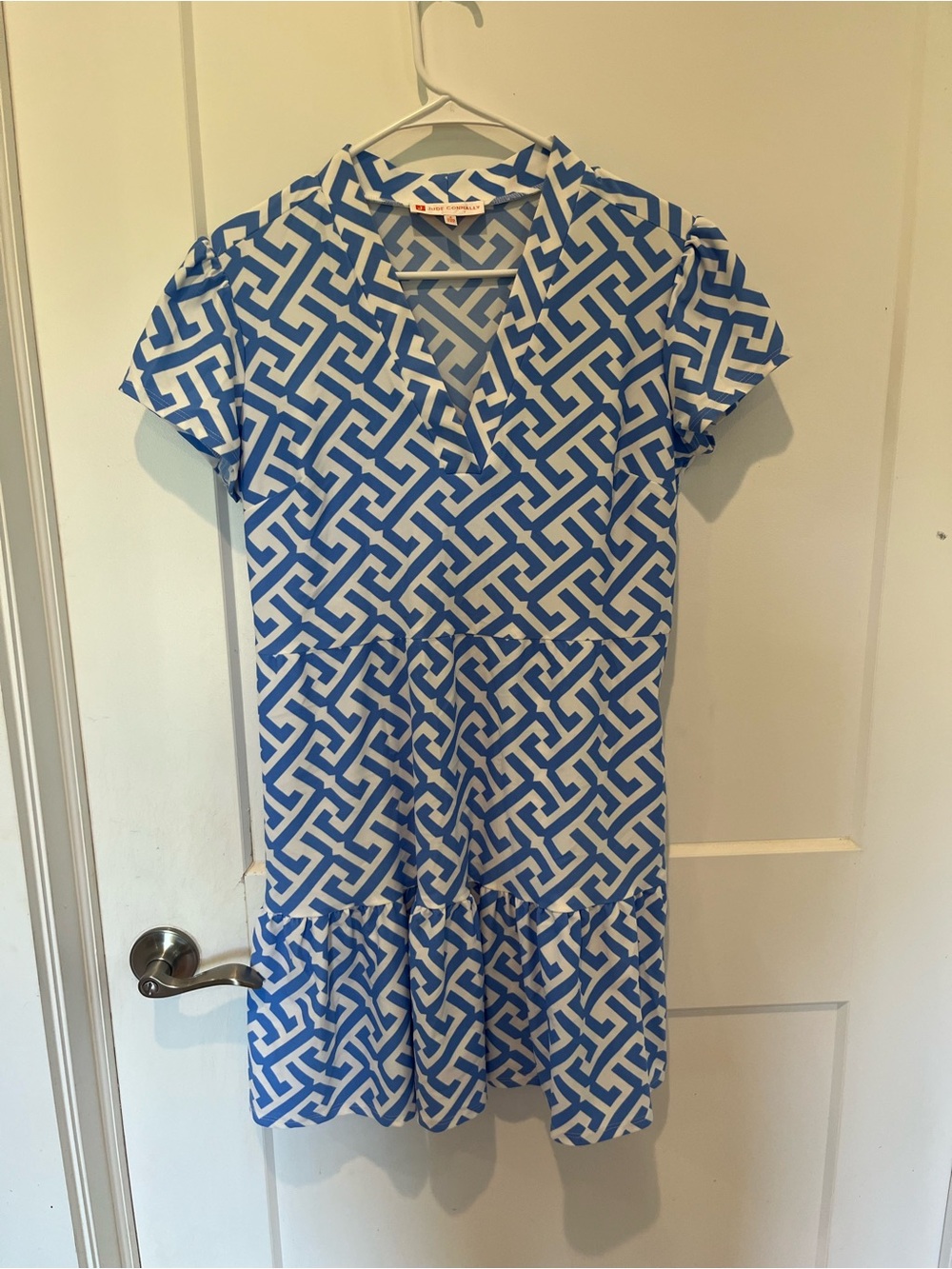 Jude Connally Sky Blue & White Geometric Dress